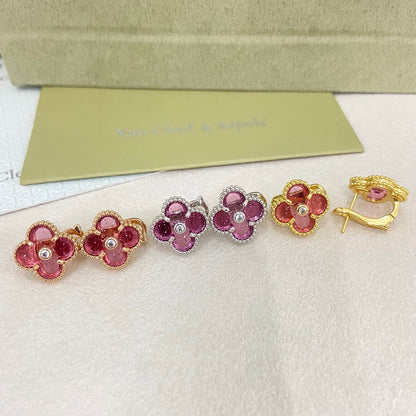 [⭐Mirelle]2026 NEW  CLOVER 1 MOTIFPINK ENAMEL STUD EARRINGS WITH DIAMONDS2