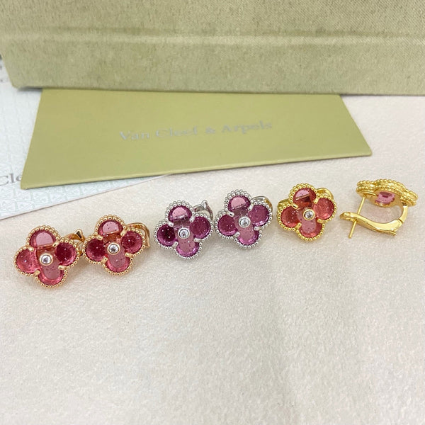 [⭐Mirelle]2026 NEW  CLOVER 1 MOTIFPINK ENAMEL STUD EARRINGS WITH DIAMONDS2
