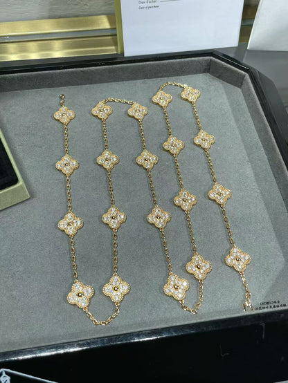 [⭐Mirelle]CLOVER 20 MOTIFS FULL-DIAMOND NECKLACE