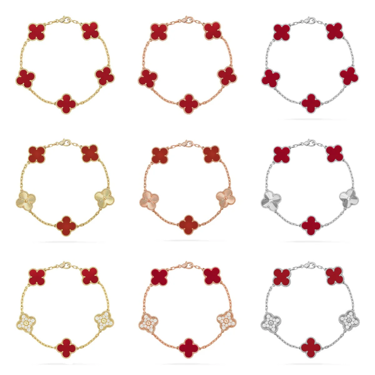 [⭐Mirelle] CLOVER 5 MOTIF RED CORNELIAN BRACELET COLLECTION