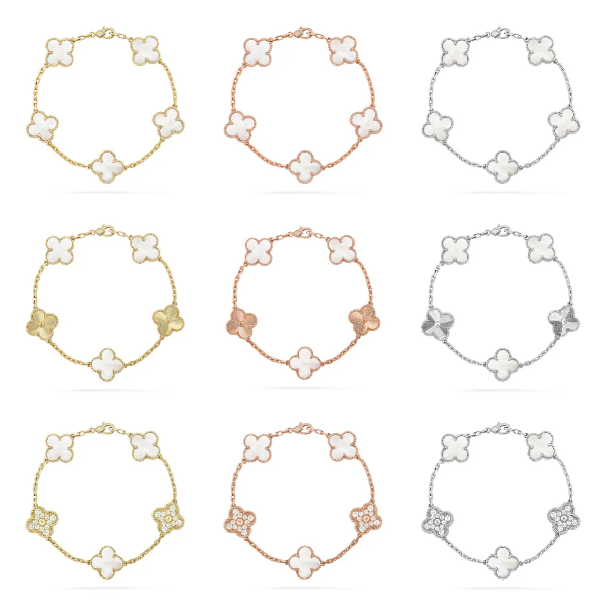 [⭐Mirelle]CLOVER WHITE PEARL MOP 5 MOTIF BRACELET COLLECTION