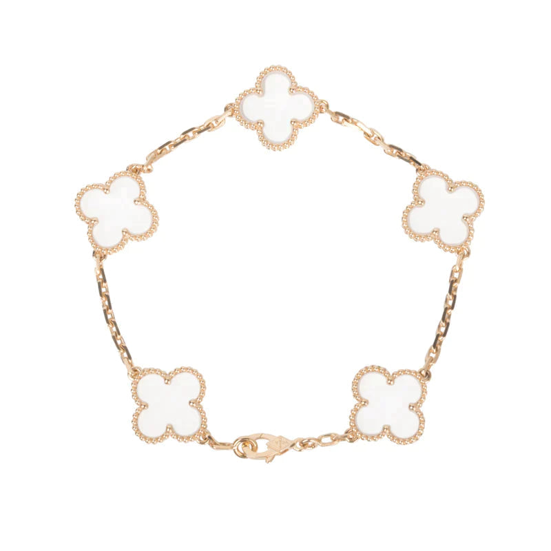 [⭐Mirelle]CLOVER 5 MOTIF ROCK CRYSTAL BRACELET