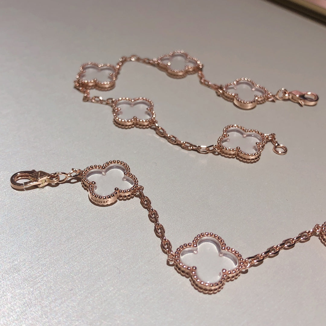 [⭐Mirelle]CLOVER 5 MOTIF ROCK CRYSTAL BRACELET