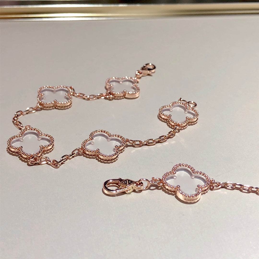 [⭐Mirelle]CLOVER 5 MOTIF ROCK CRYSTAL BRACELET