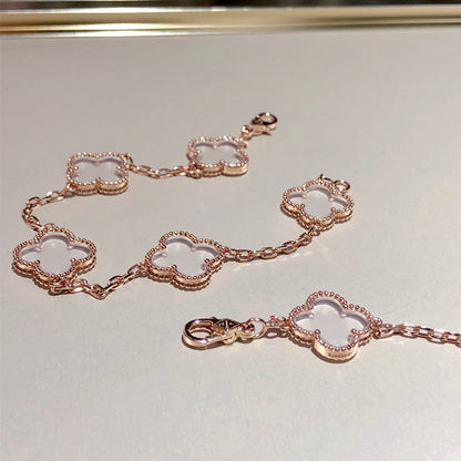 [⭐Mirelle]CLOVER 5 MOTIF ROCK CRYSTAL BRACELET