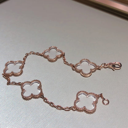 [⭐Mirelle]CLOVER 5 MOTIF ROCK CRYSTAL BRACELET