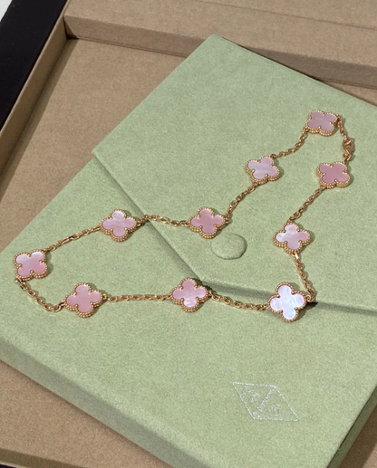 [⭐Mirelle Jewellery] Pink Necklace with Ten Clover Designs