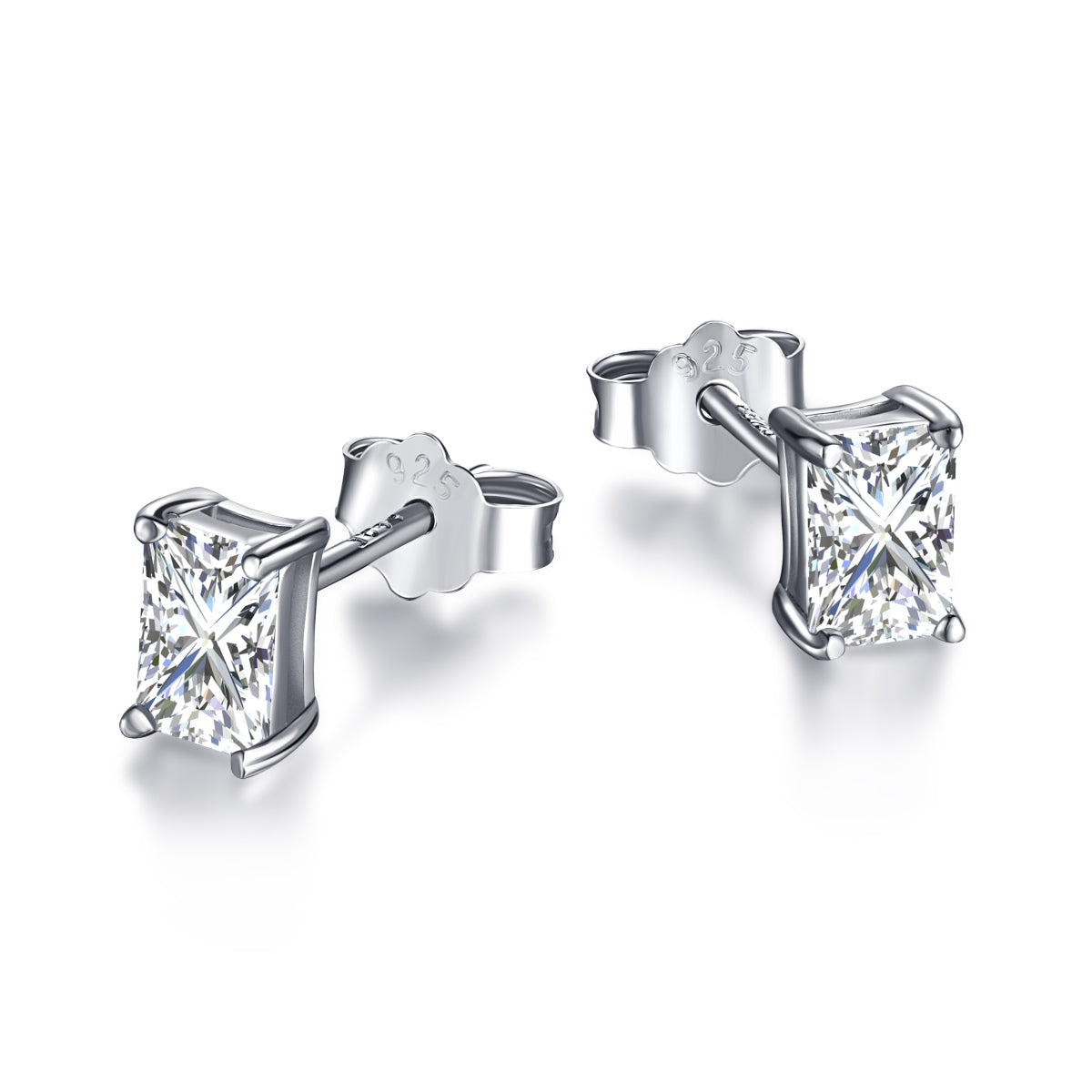 [Mirelle Jewelry]Stylish Shiny Rectangular Center Stone Stud Earrings