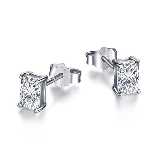 [Mirelle Jewelry]Stylish Shiny Rectangular Center Stone Stud Earrings