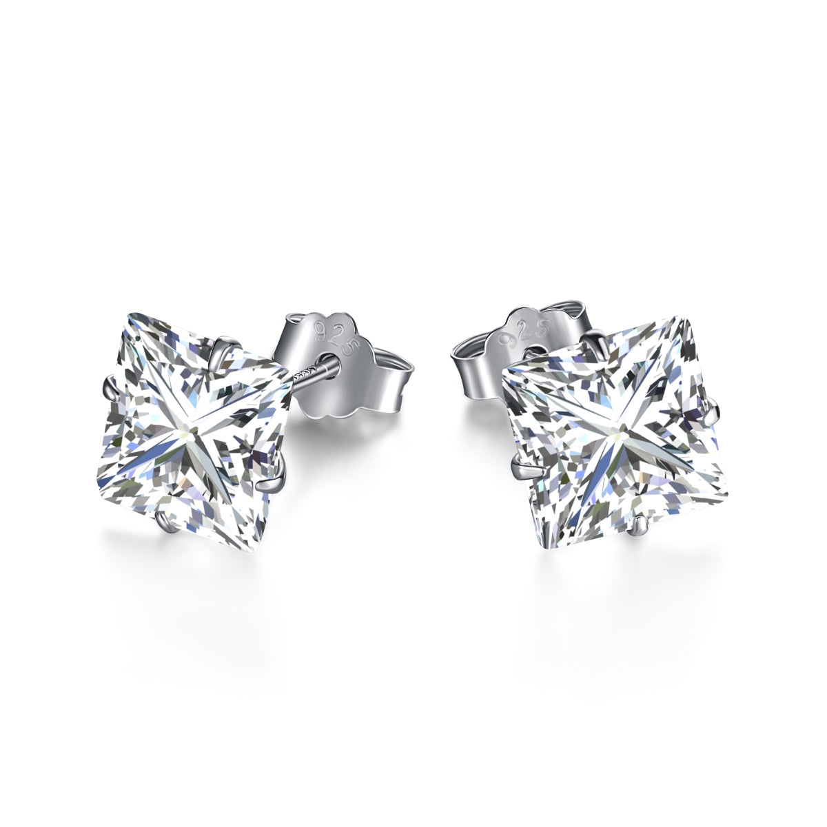 [Mirelle Jewelry]Stylish Shiny Square Center Stone Stud Earrings