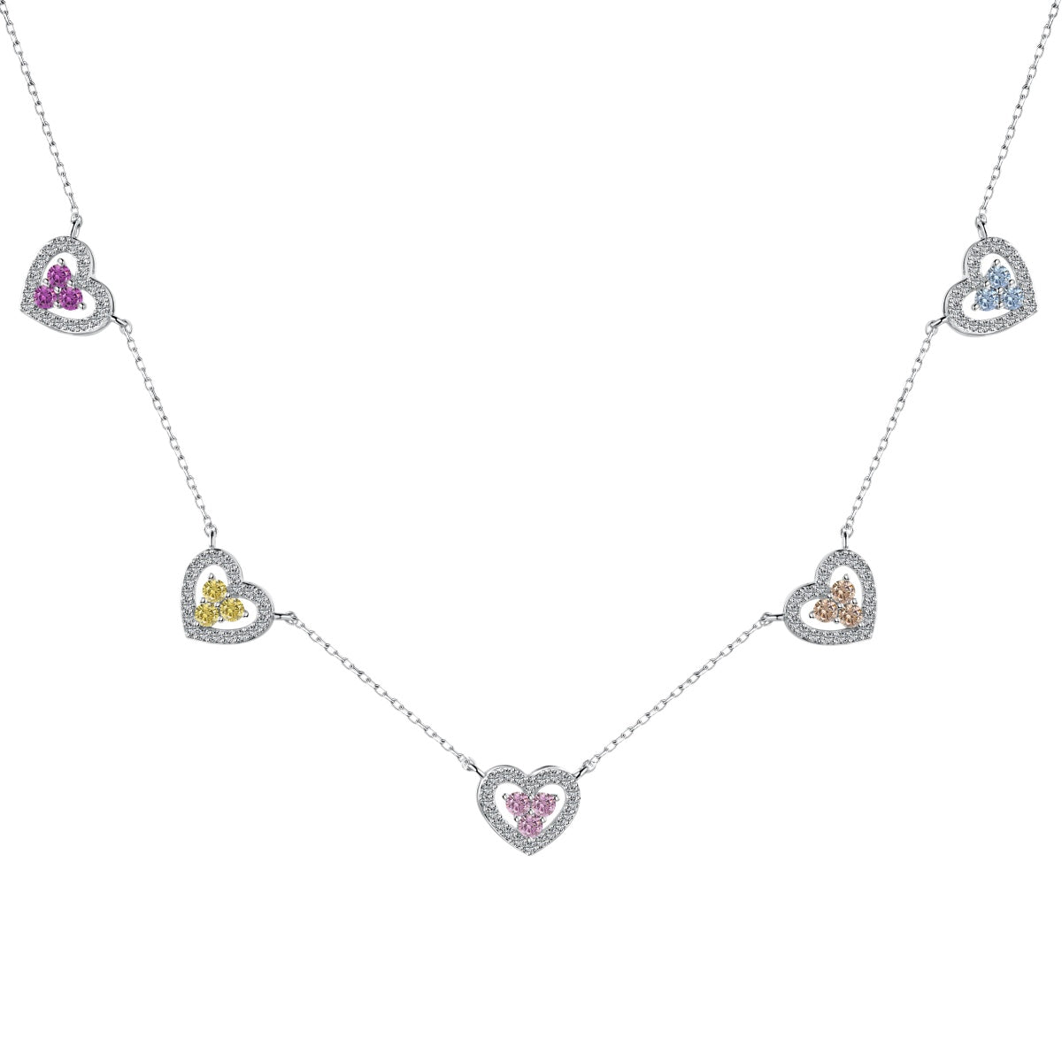 [Mirelle Jewelry]Sparkling Five Heart Necklace