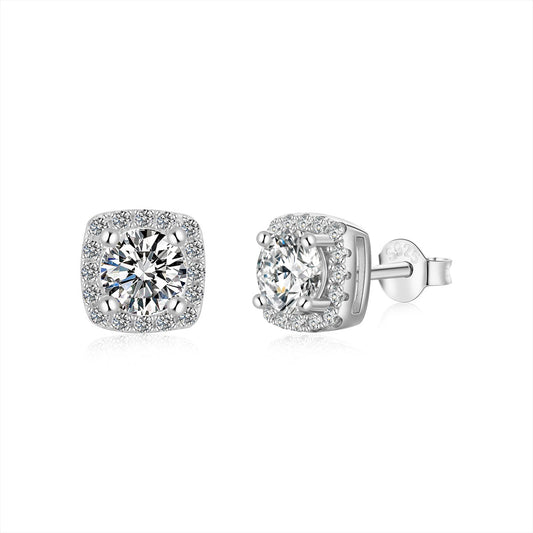 [Mirelle Jewelry]Classic Round Center Stone Stud Earrings