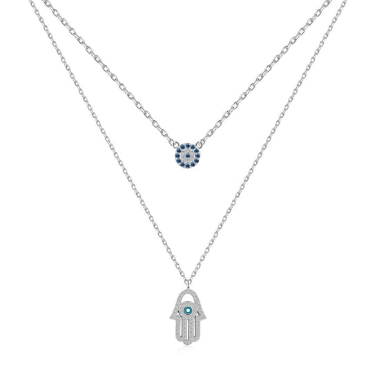 [Mirelle Jewelry]Demon Eye Hamsa Palm Necklace