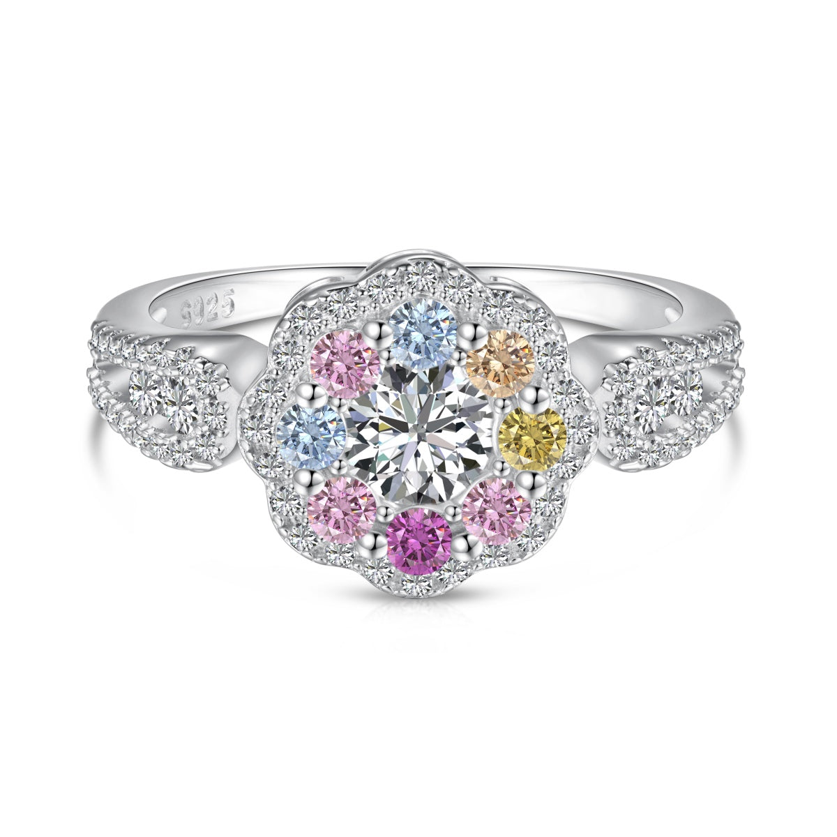 [Mirelle Jewelry]Delicate Colorful Round Cut Flower Shape Wedding Ring