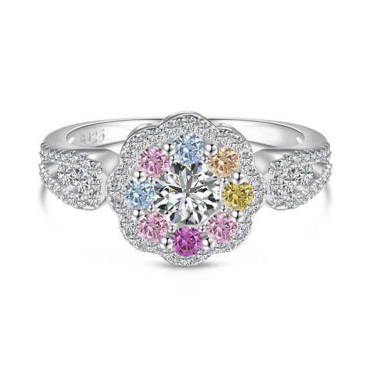 [Mirelle Jewelry]Delicate Colorful Round Cut Flower Shape Wedding Ring