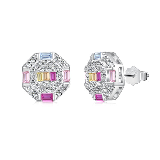 [Mirelle Jewelry]Ornate Colorful Octagon Shape Daily Earrings