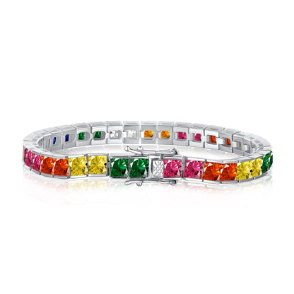 [Mirelle Jewelry]Radiant Colorful Princess Cut Tennis Bracelet