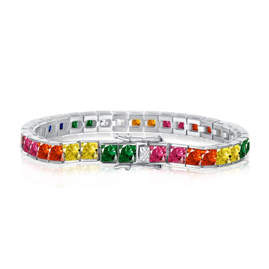[Mirelle Jewelry]Radiant Colorful Princess Cut Tennis Bracelet