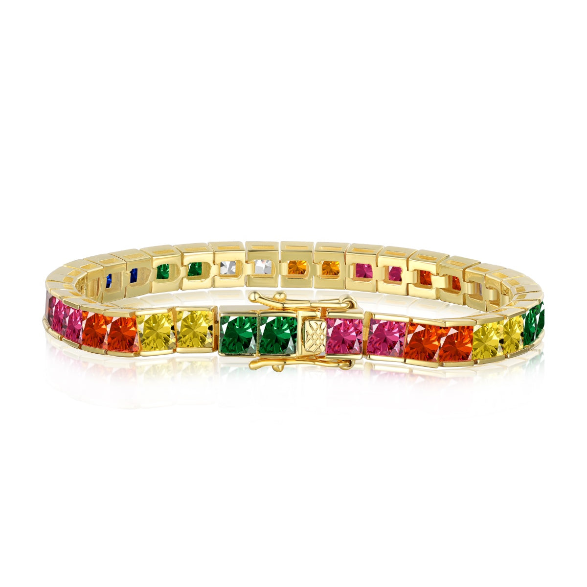 [Mirelle Jewelry]Radiant Colorful Princess Cut Tennis Bracelet