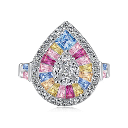 [Mirelle Jewelry]Elegant Colorful Water Drop Shape Banquet Ring