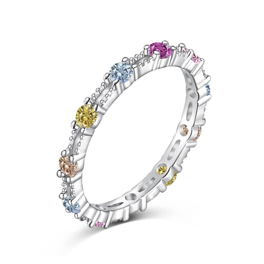 [Mirelle Jewelry]Sparkling Colorful Round Cut Tennis Ring