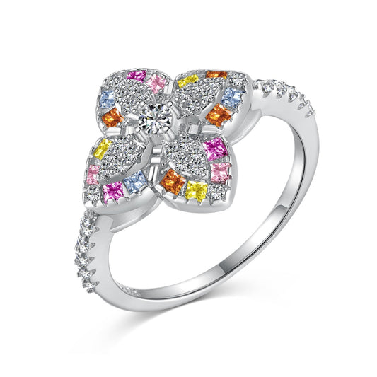 [Mirelle Jewelry]Luxurious Colorful Flower Shape Banquet Ring
