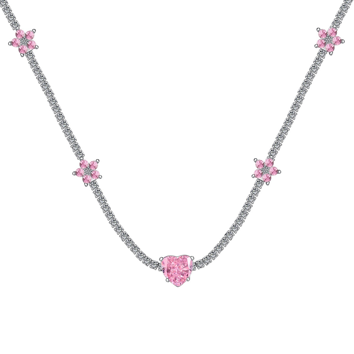 [Mirelle Jewelry]Dazzling Pink Heart Flower Necklace