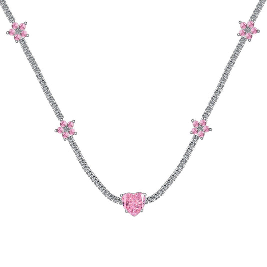 [Mirelle Jewelry]Dazzling Pink Heart Flower Necklace