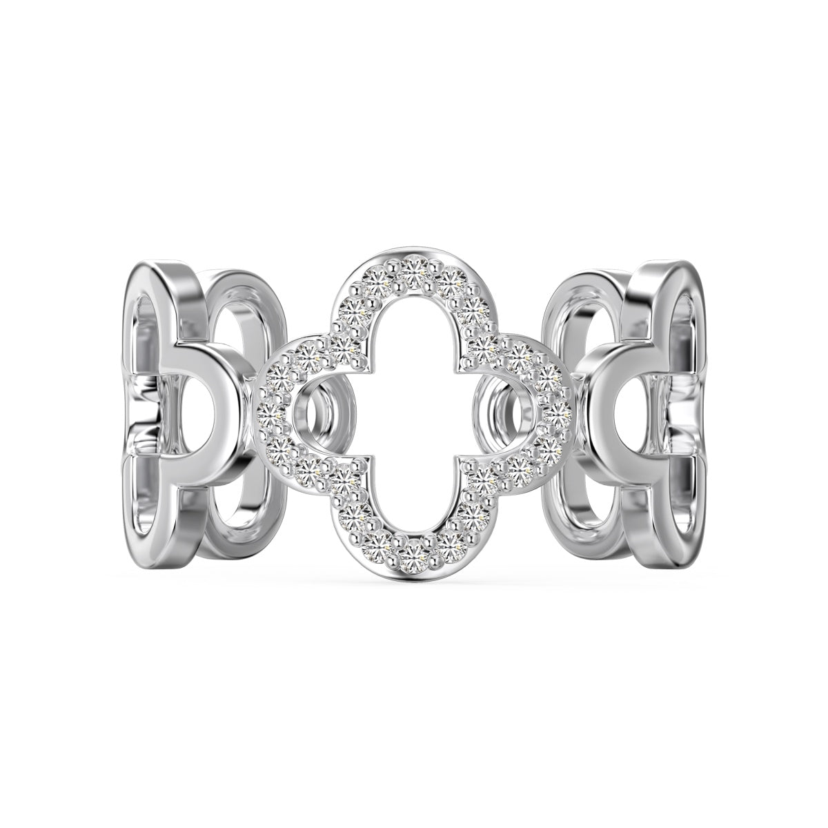 [Mirelle Jewelry]Hollow Design Four-Leaf Clover Flower Shape Ring
