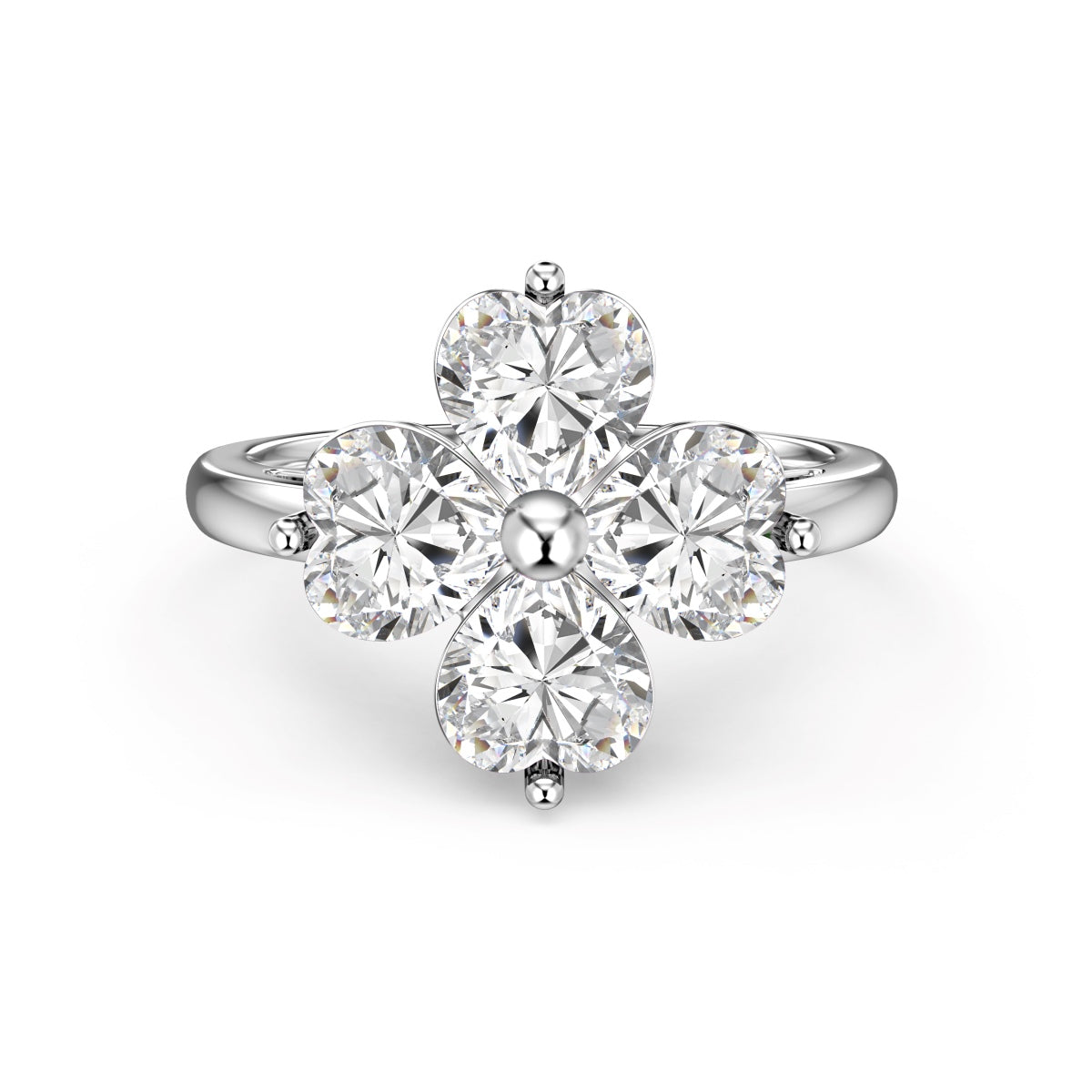 [Mirelle Jewelry]Heart-shaped Four-Leaf Clover Ball Ring