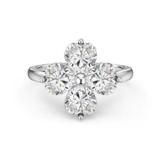 [Mirelle Jewelry]Heart-shaped Four-Leaf Clover Ball Ring