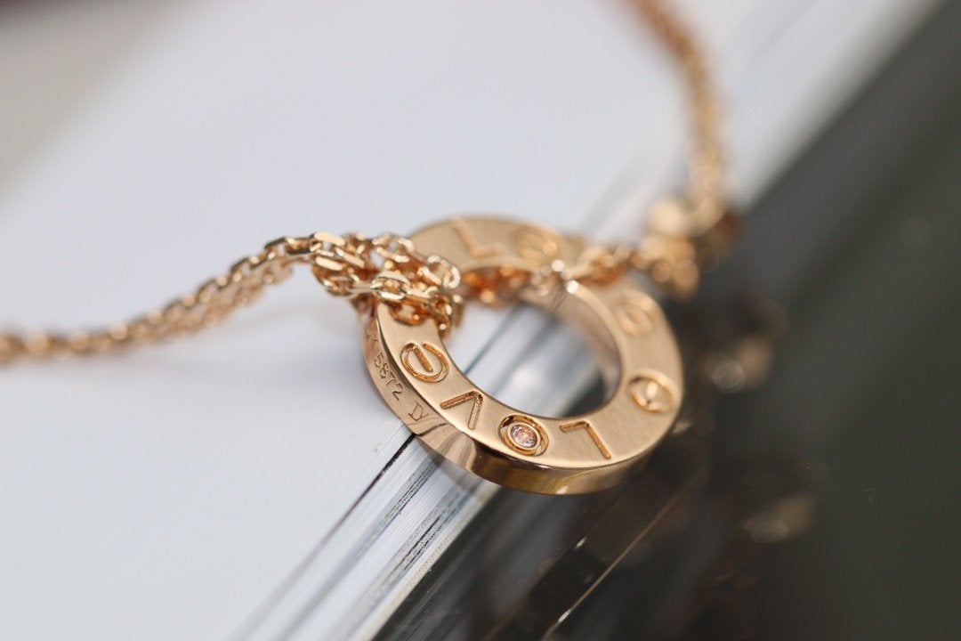 [⭐Mirelle]LOVE NECKLACE ADJUSTABLE ROSE GOLD 2 DIAMOND