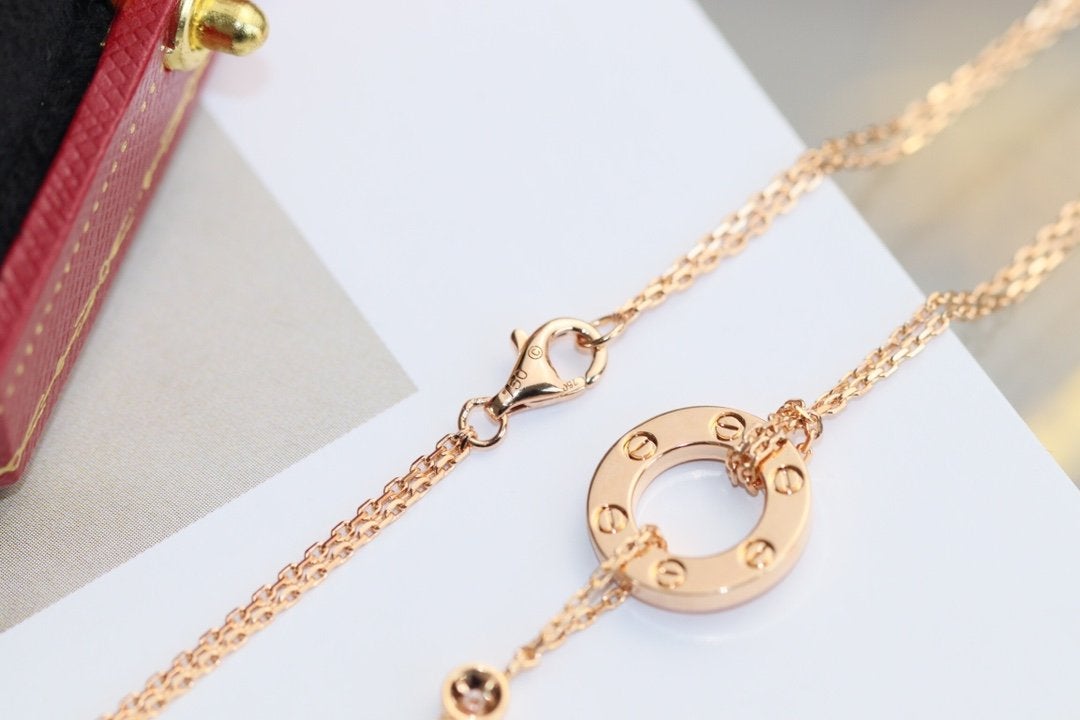 [⭐Mirelle]LOVE NECKLACE ADJUSTABLE ROSE GOLD 2 DIAMOND