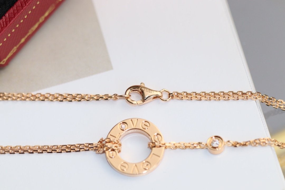 [⭐Mirelle]LOVE NECKLACE ADJUSTABLE ROSE GOLD 2 DIAMOND