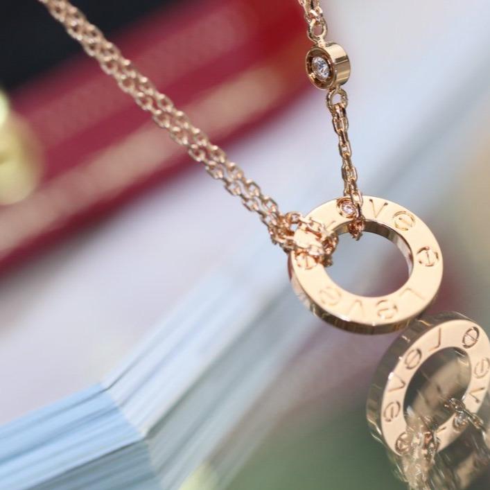 [⭐Mirelle]LOVE NECKLACE ADJUSTABLE ROSE GOLD 2 DIAMOND