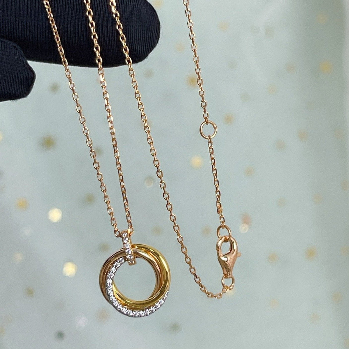 [⭐Mirelle]TRINITY NECKLACE SILVER GOLD PINK GOLD DIAMONDS