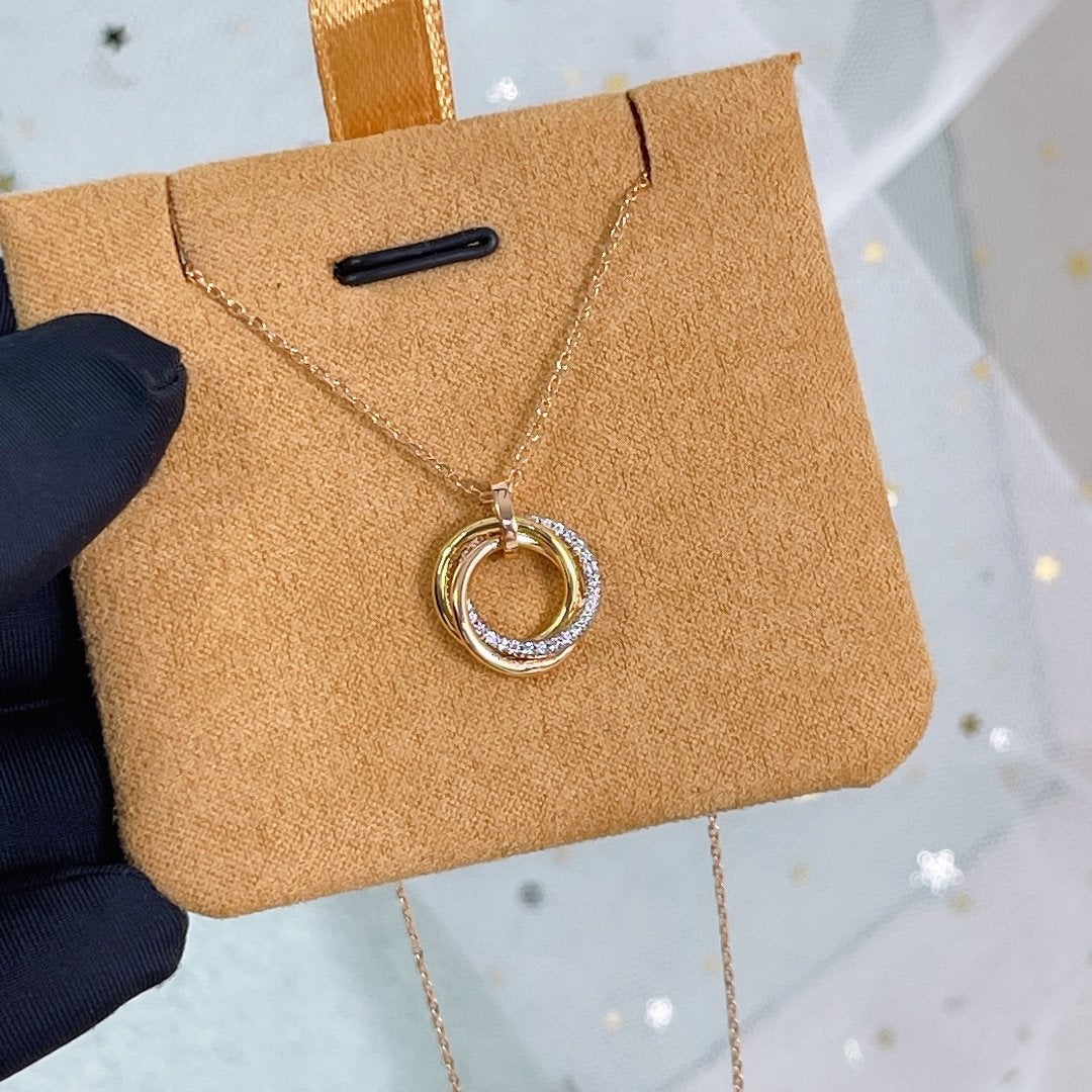 [⭐Mirelle]TRINITY NECKLACE SILVER GOLD PINK GOLD DIAMONDS