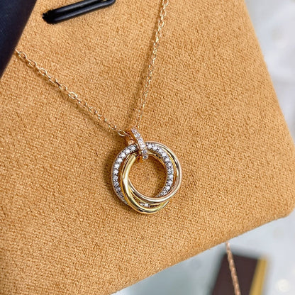 [⭐Mirelle]TRINITY NECKLACE SILVER GOLD PINK GOLD DIAMONDS
