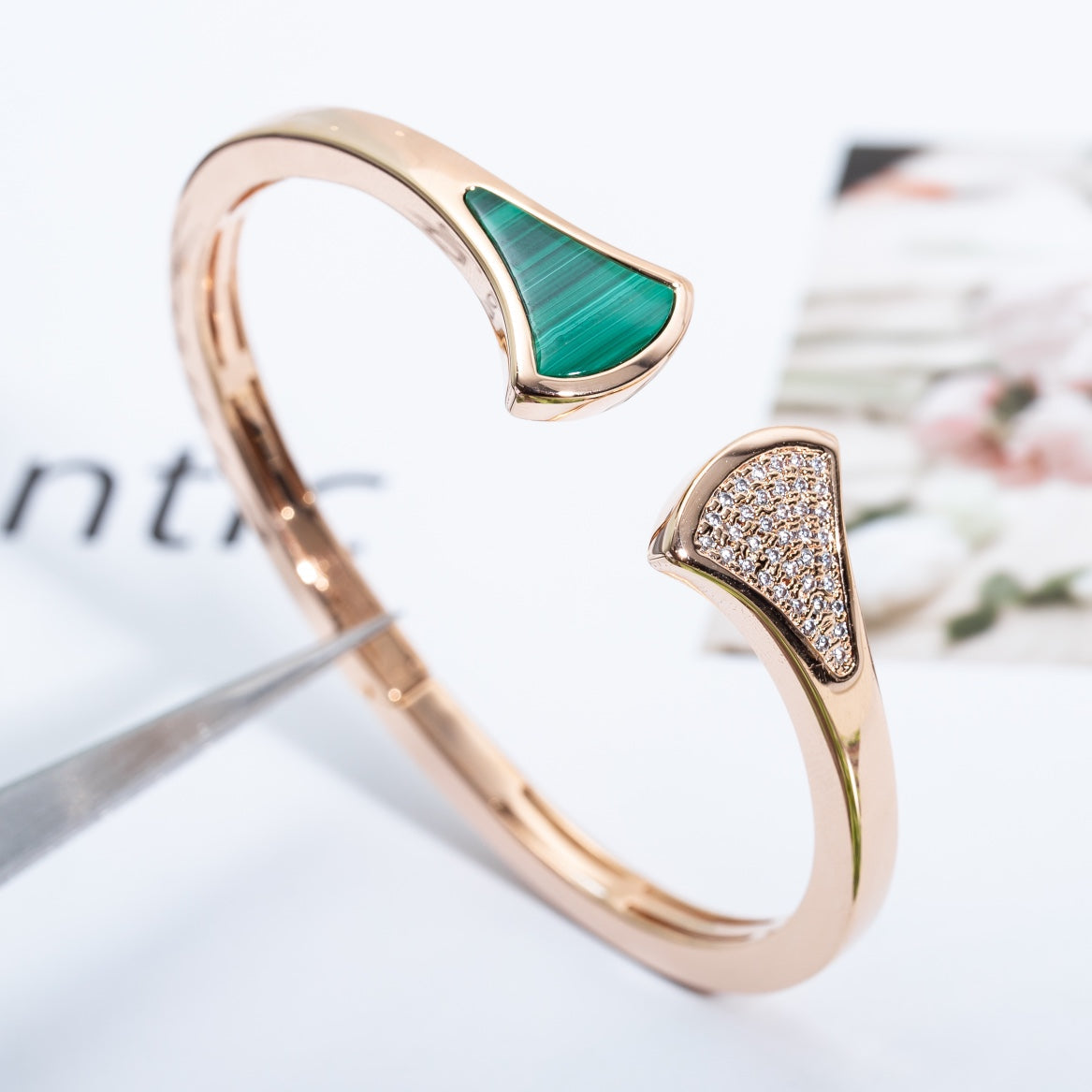 [⭐Mirelle]DREAM BRACELET OPEN MALACHITE PINK GOLD