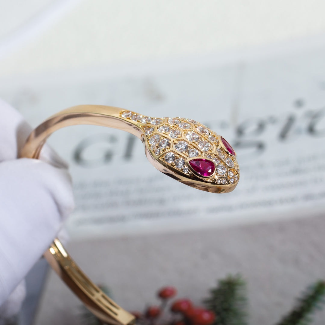 [⭐Mirelle]SERPENTI BRACELET PINK GOLD DIAMOND DOUBLE SNAKE