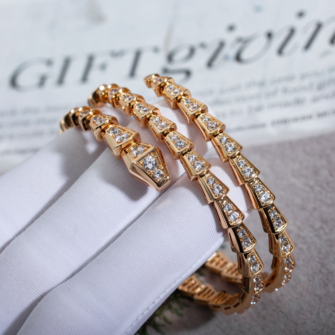 [⭐Mirelle]SERPENTI BRACELET PINK GOLD DIAMOND DOUBLE ROW