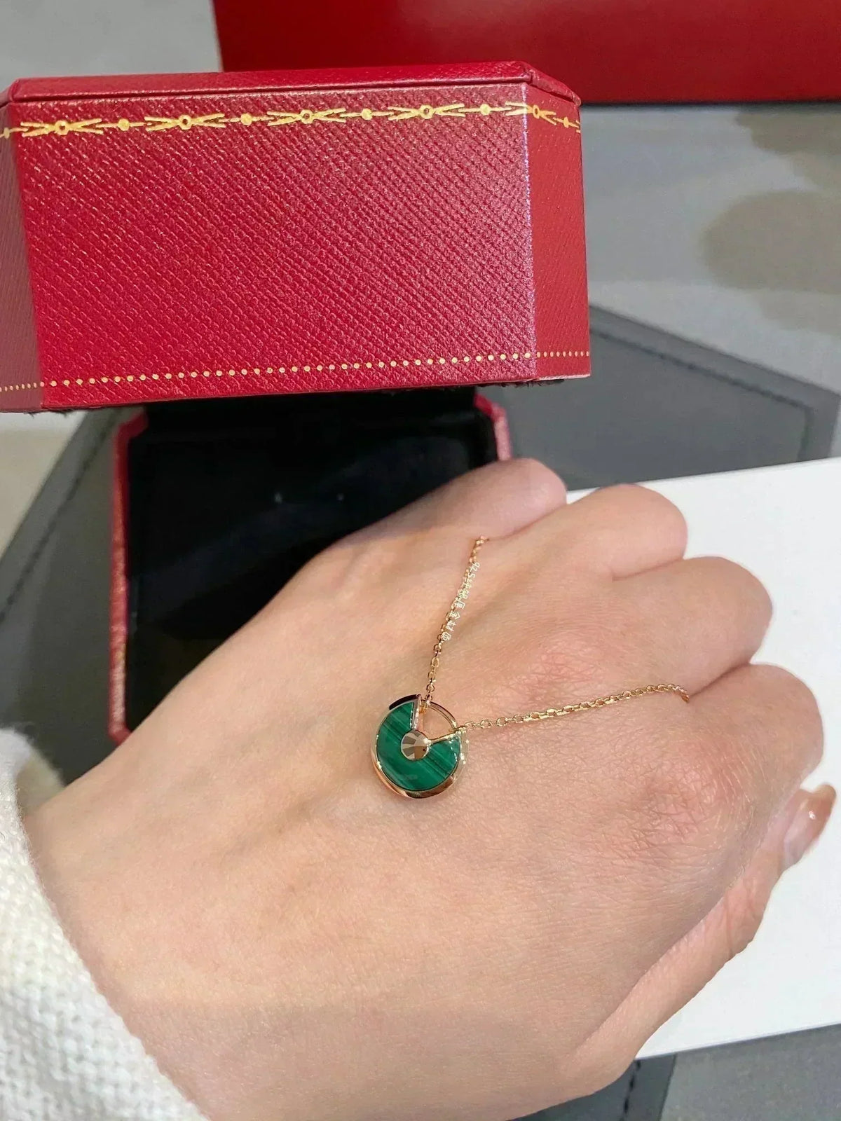 [⭐Mirelle]AMULETTE ROSE GOLD MALACHITE NECKLACE