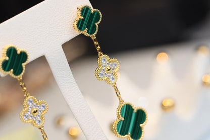 [⭐Mirelle]CLOVER EARRINGS GOLD MALACHITE DIAMOND 3 MOTIF