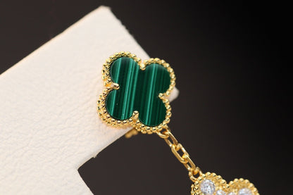 [⭐Mirelle]CLOVER EARRINGS GOLD MALACHITE DIAMOND 3 MOTIF