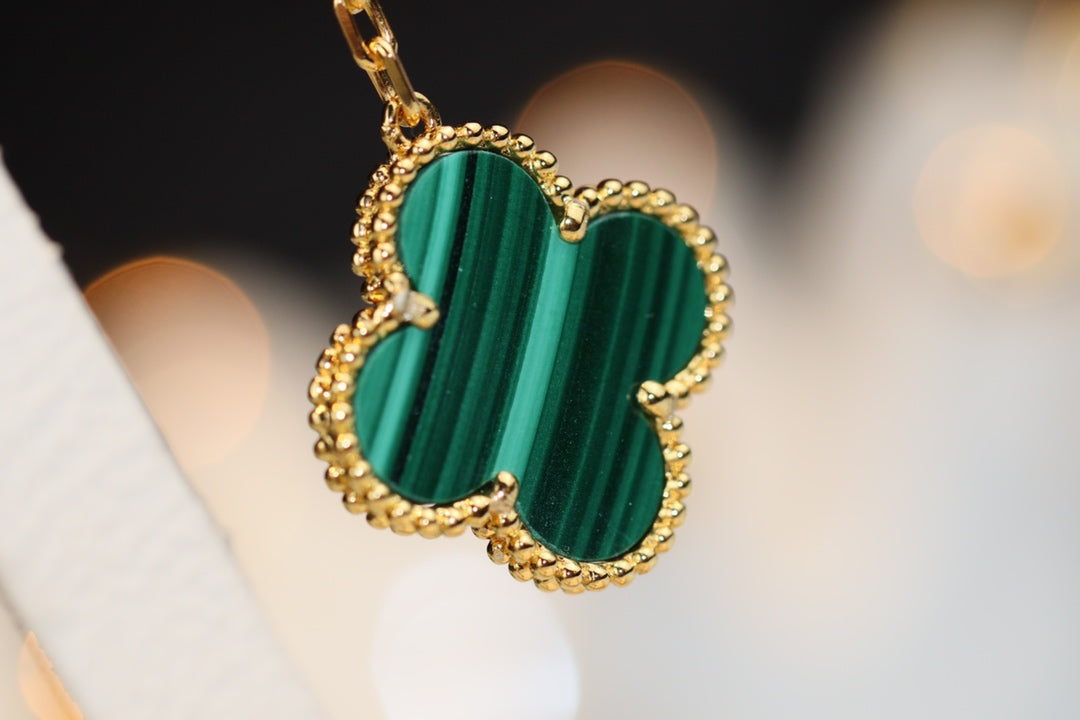 [⭐Mirelle]CLOVER EARRINGS GOLD MALACHITE DIAMOND 3 MOTIF