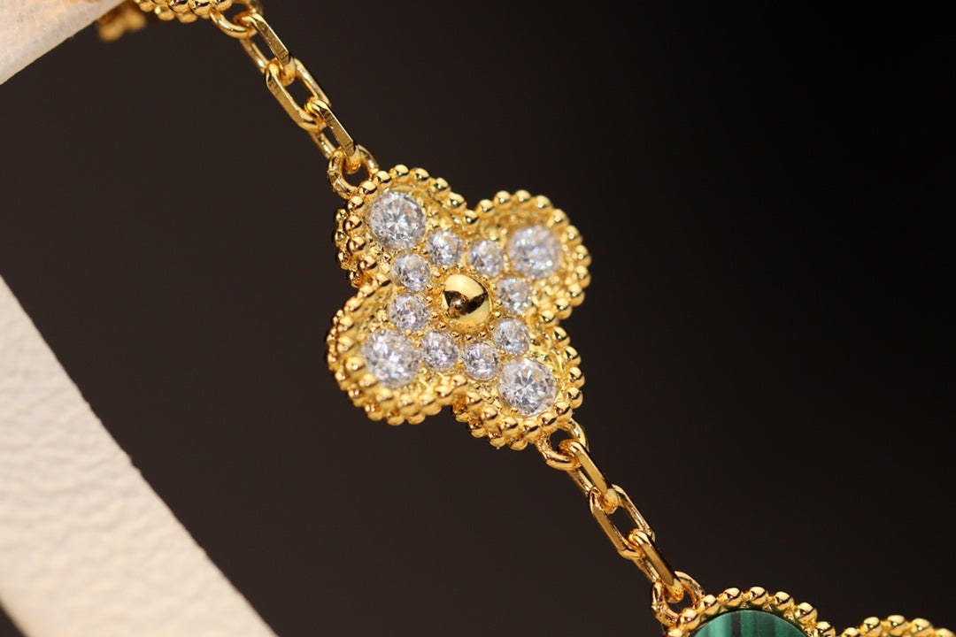 [⭐Mirelle]CLOVER EARRINGS GOLD MALACHITE DIAMOND 3 MOTIF