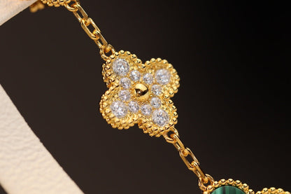 [⭐Mirelle]CLOVER EARRINGS GOLD MALACHITE DIAMOND 3 MOTIF