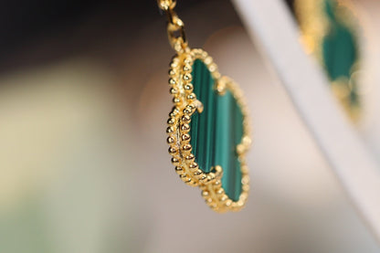 [⭐Mirelle]CLOVER EARRINGS GOLD MALACHITE DIAMOND 3 MOTIF