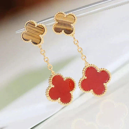 [⭐Mirelle]CLOVER  2 MOTIF  TIGER EYE CARNELIAN EARRINGS