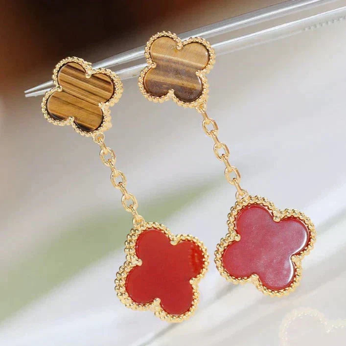 [⭐Mirelle]CLOVER  2 MOTIF  TIGER EYE CARNELIAN EARRINGS